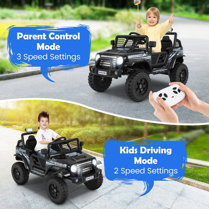The kids electric car shown in parent control mode and kids driving mode