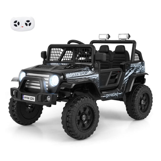 12V Kids Ride on Truck Car in black with a remote control and LED lights