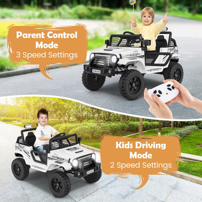 The kids electric car showing parent remote control and child driving modes
