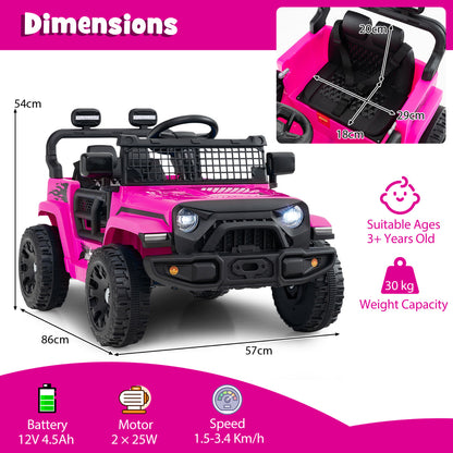 Dimensions diagram for the pink kids electric truck car showing height and width