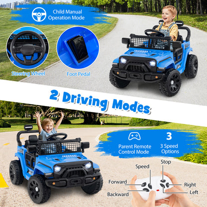 The kids electric car showing manual driving controls and remote control functions