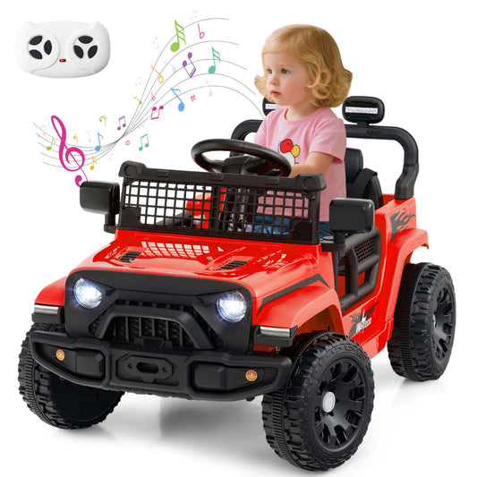 12V Kids Ride on Truck Car with remote control, red, with a child driving