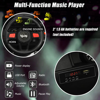 Close-up of the multi-function music player and USB port on the kids electric car