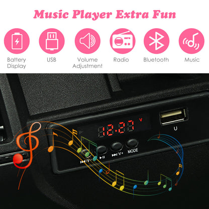 The music player console on the kids electric car with icons for media connectivity