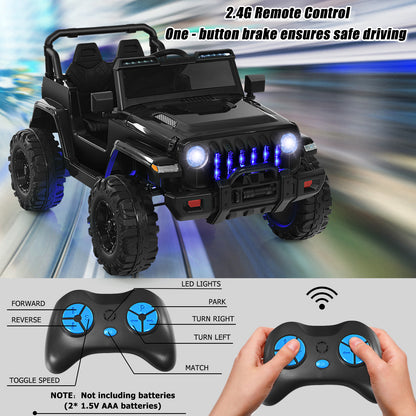 Parental remote control for the black kids electric car showing drive functions