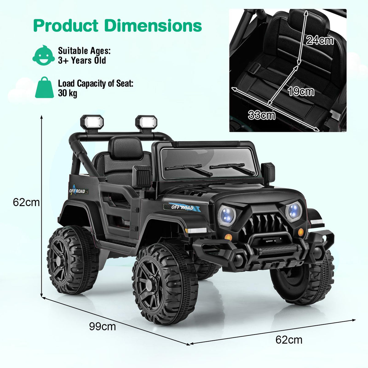 12V Kids Ride on Truck in Black