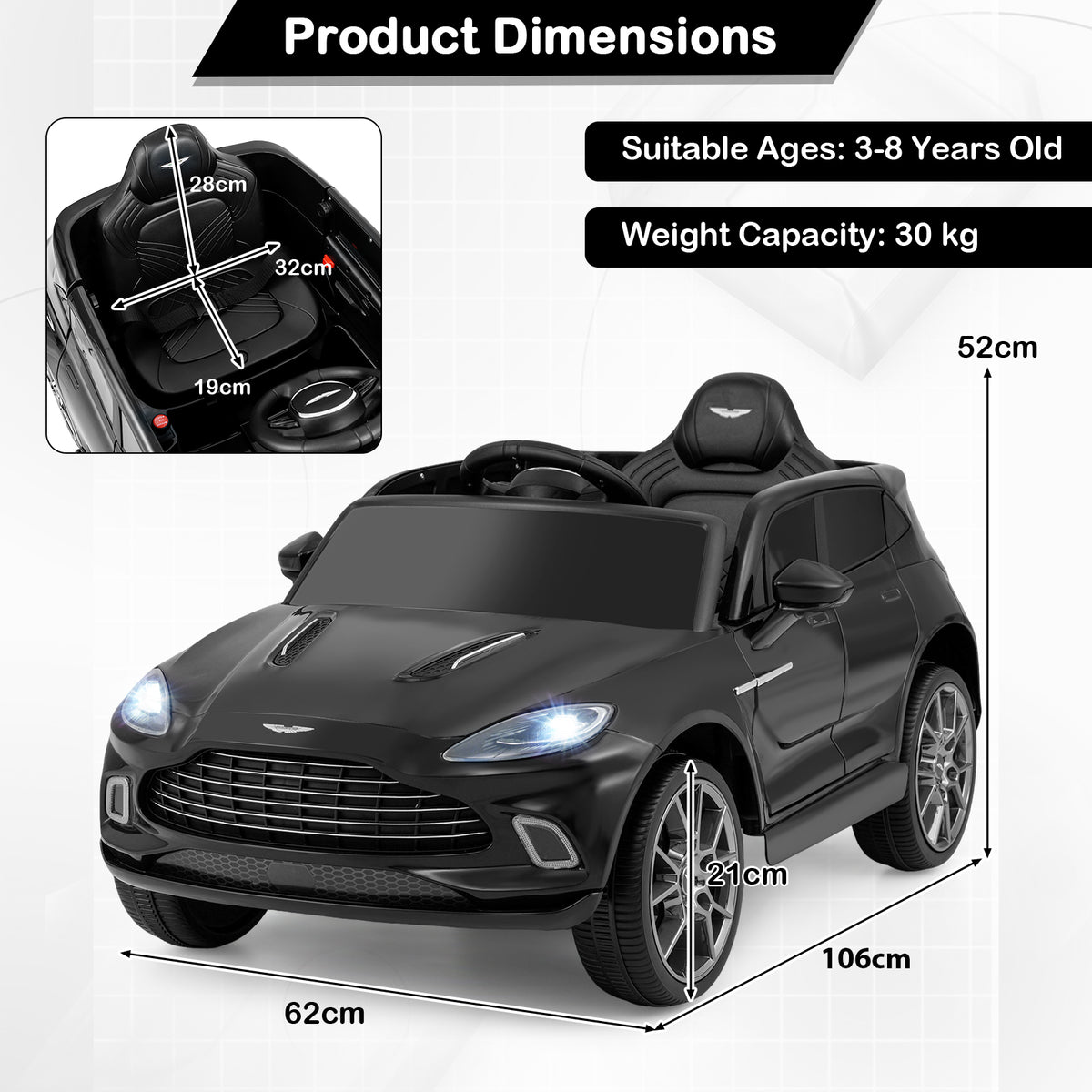 12V Kids Ride on Vehicle Aston Martin Licensed in Black