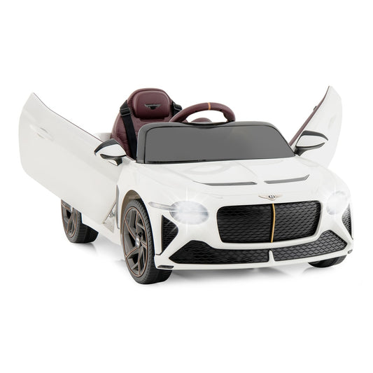 12V Licensed Bentley Bacalar Kids Ride On Car in white with open scissor doors and glowing lights