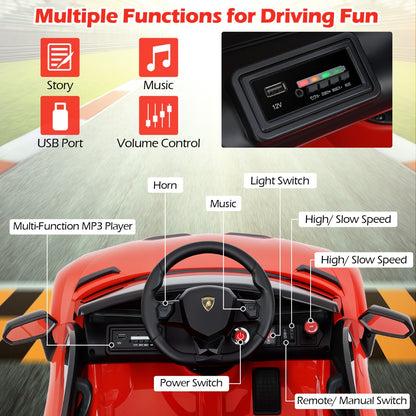 The kids electric car dashboard showing the steering wheel and controls