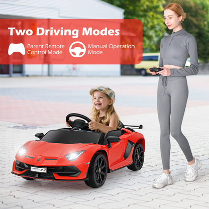 The kids electric car being operated by a woman using a remote control