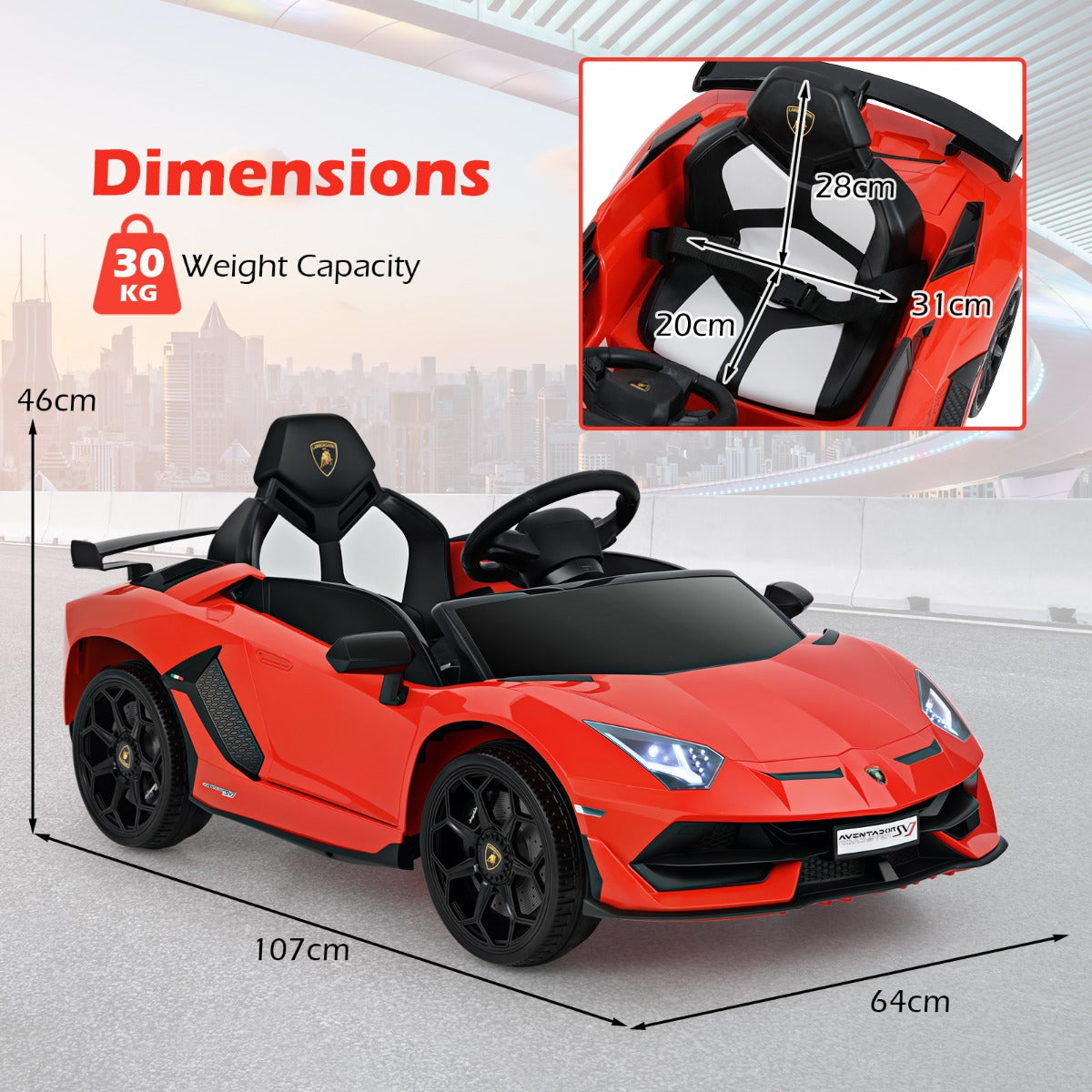 12V Licensed Lamborghini Kids Ride on Car in Red
