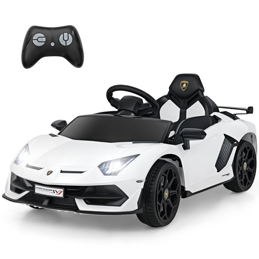 12V Licensed Lamborghini Kids Ride on Car in white with a black remote control