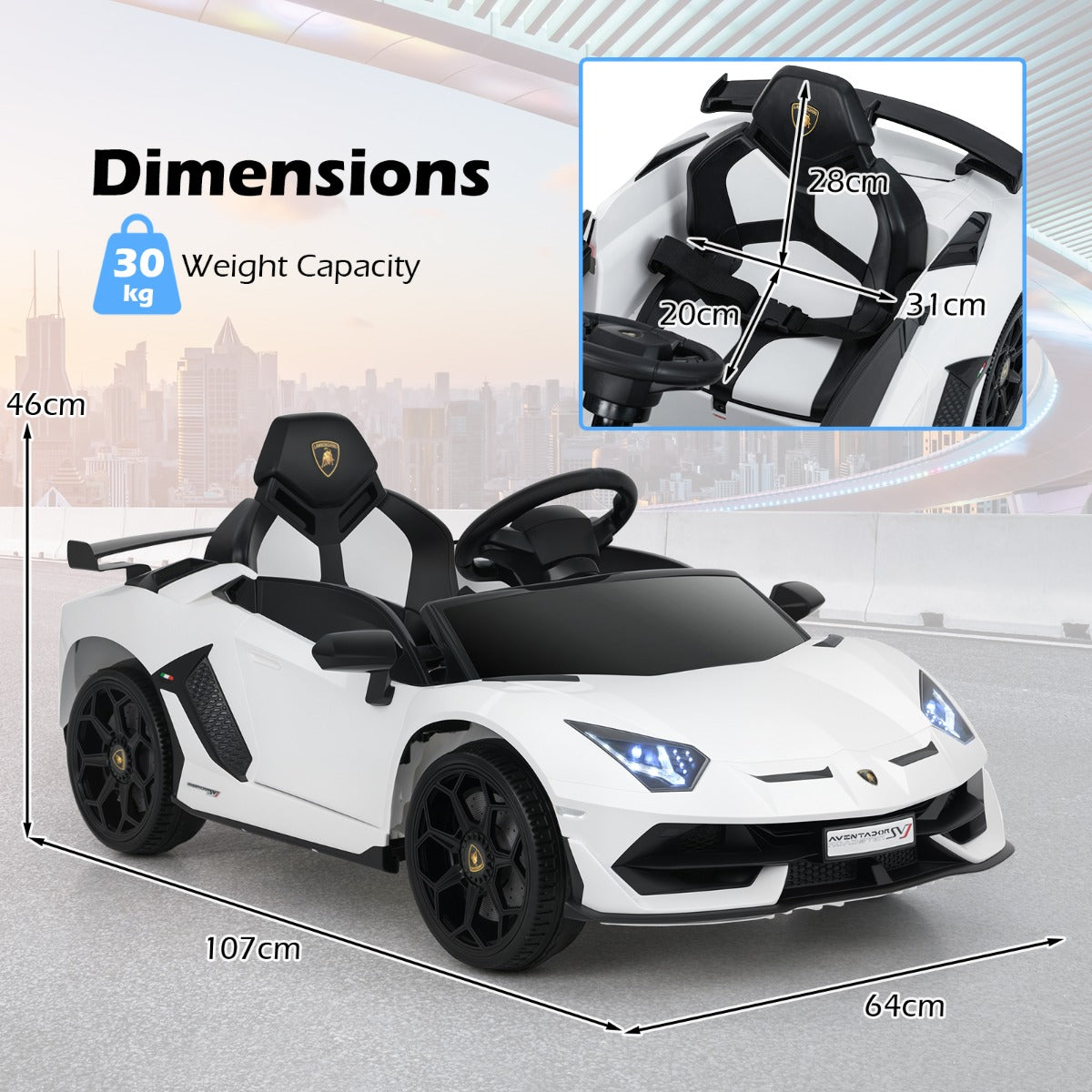 12V Licensed Lamborghini Kids Ride on Car in White