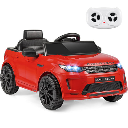 12V Ride on Car in red with a white remote control and bright LED headlights