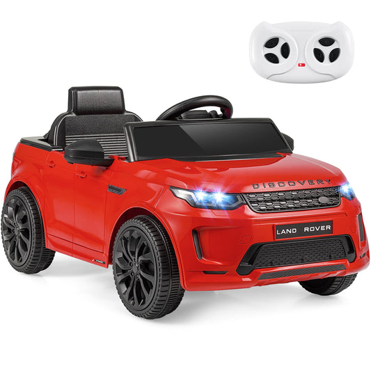 12V Ride on Car in red with a white remote control and bright LED headlights