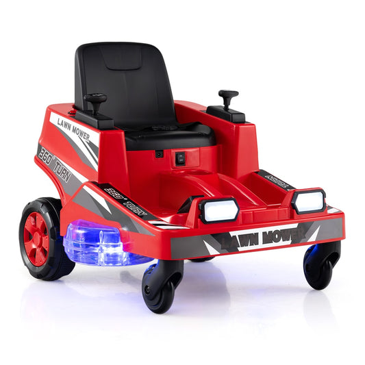 12V Ride on Lawn Mower for Kids with Dual Control Sticks and LED Lights-Red