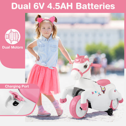 Close up of the charging port on the pink unicorn electric toy