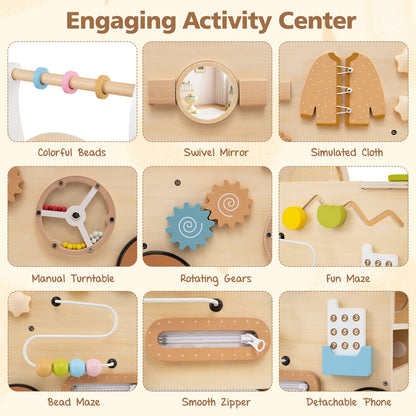 The baby walker featuring a grid of close-up shots of various interactive play activities