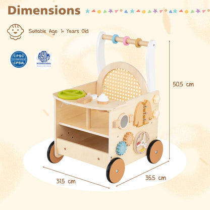 The baby walker displayed with height and width dimensions marked on a plain background
