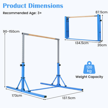 the gymnastics bar showing technical measurements and dimensions for the frame and mat