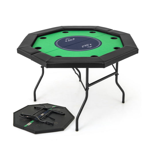 130 cm Foldable Poker Table with green felt surface and padded black rails