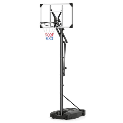 The adjustable basketball hoop stands alone on a white background