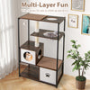 131CM Tall Wooden Cat Tree with Metal Frame Sisal Scratching Posts-Natural