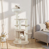 132cm Tall Wooden Cat Tree Solid Plywood Kitten Tower with Space Capsule
