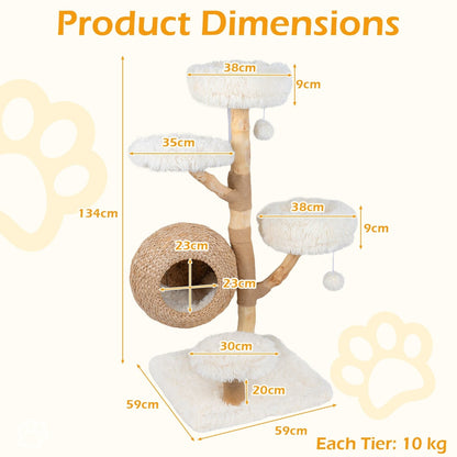 Product dimensions diagram for the 134cm tall cat tree