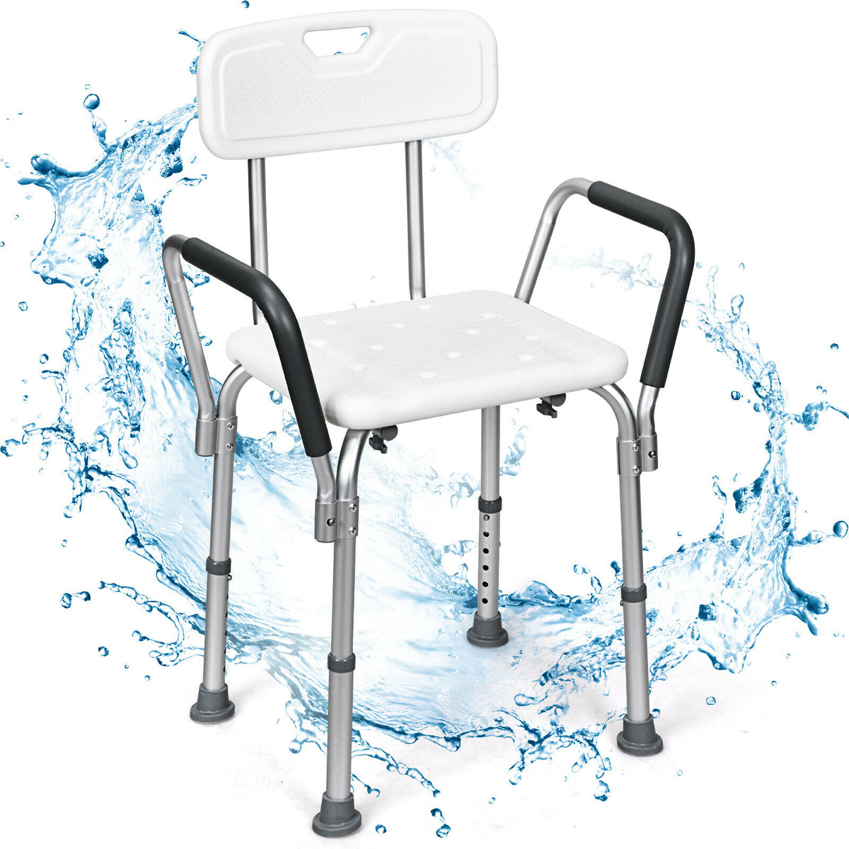 Adjustable Height Bath / Shower Chair with Removable Back and Armrests