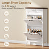 HOMCOM Shoe Cabinet with 2 Flip Drawers, Farmhouse Narrow Shoe Storage Cabinet with Adjustable Shelves, White