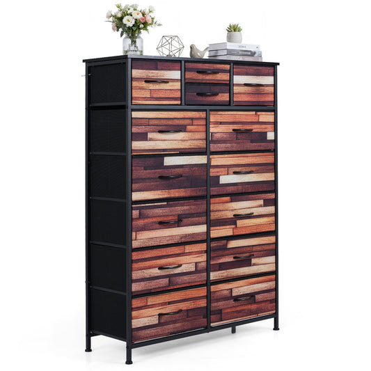 14-Drawer Dresser Tall Storage Chest with Metal Frame showing all drawers closed and a decorative top
