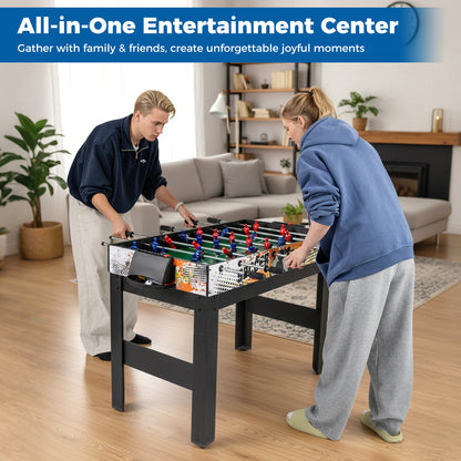 The combo game table set up for foosball in a modern living room