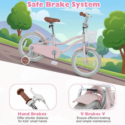 Close up of the safe brake system on the pink retro series kids bike