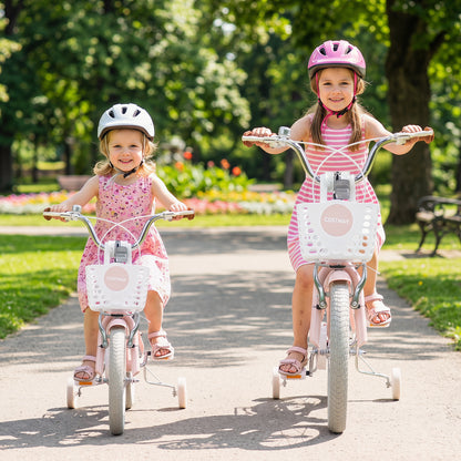 Two girls riding the pink retro series kids bikes in a park