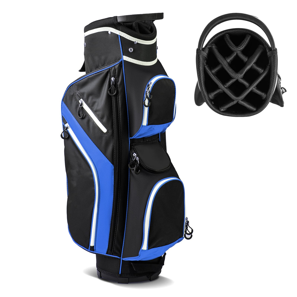 14-Way Golf Cart Bag shown from the side with a top view of the club dividers