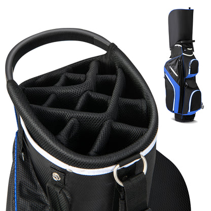 The black golf cart bag top divider with a small view of the full bag in the background