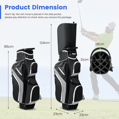 Dimension diagram showing the size of the grey golf cart bag