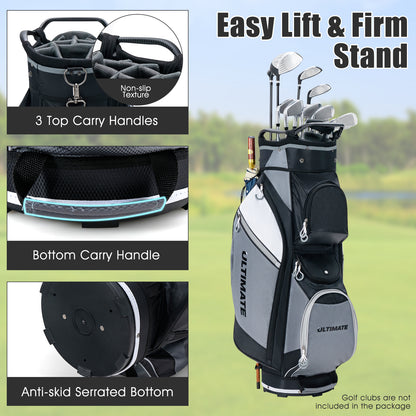 Close-ups of the golf cart bag features