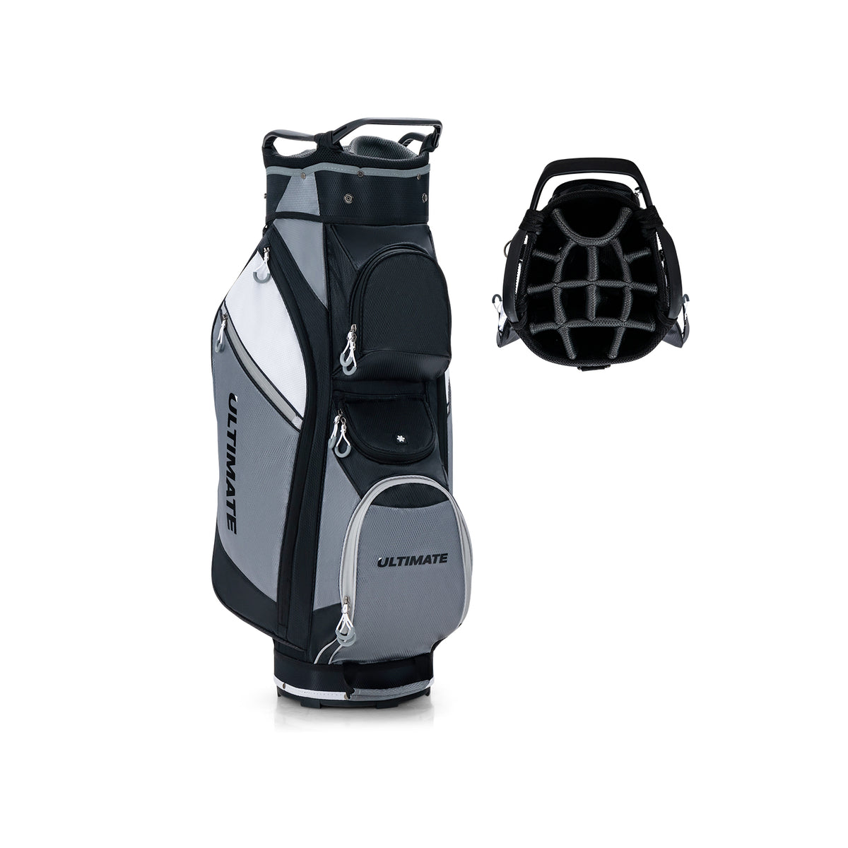 14-Way Lightweight Portable Golf Cart Bag with Cooler Bag showing the full design and top view