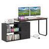 140 cm Reversible L Shaped Desk with 3 Drawers Home Office Desk-Brown