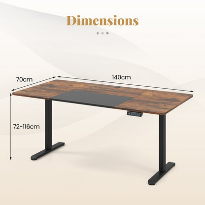 140 x 70 cm Height Adjustable Electric Standing Desk with Anti-Collision Design-Rustic Brown