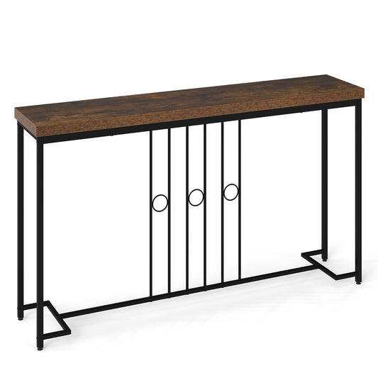 140CM Narrow Entryway Table with H-shaped base and spacious tabletop in rustic brown