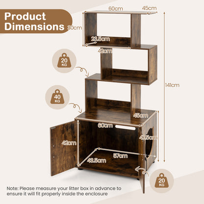 141 CM Tall Cat Litter Box Enclosure, the cat furniture showing various measurements and weight capacities on a plain