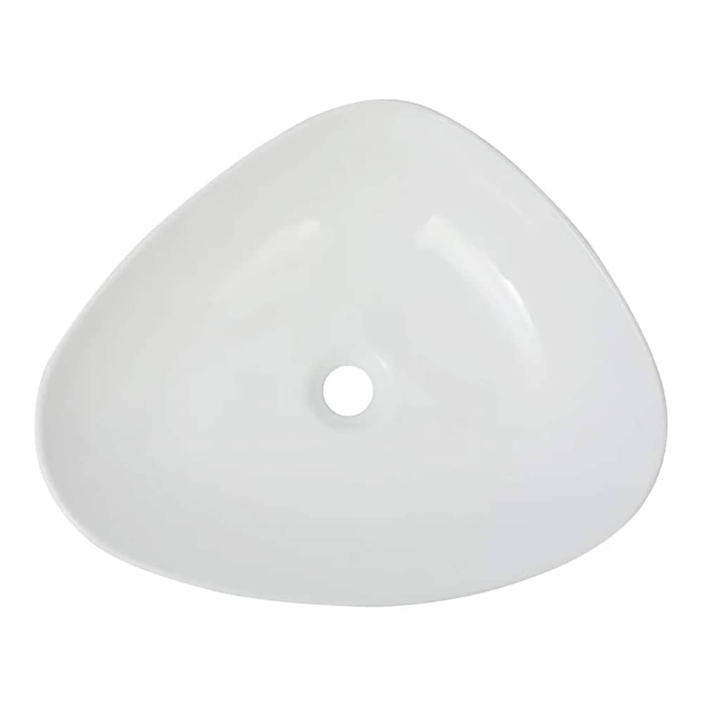 The white ceramic triangular basin viewed from directly above