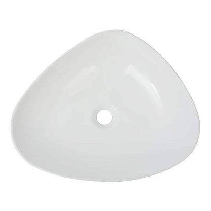 The white ceramic triangular basin viewed from directly above