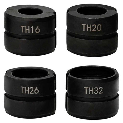 Four black circular dies for the hydraulic crimping pliers, marked TH16, TH20, TH26, TH32