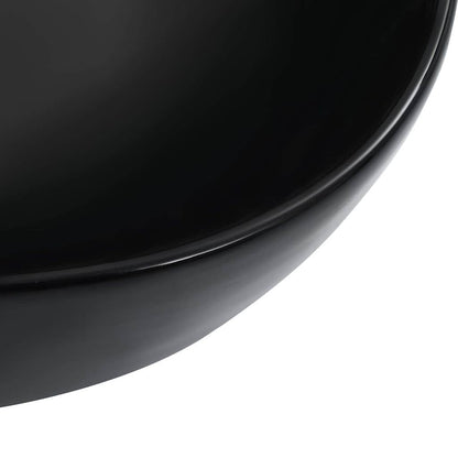 a close-up of the smooth, curved edge of the black ceramic basin