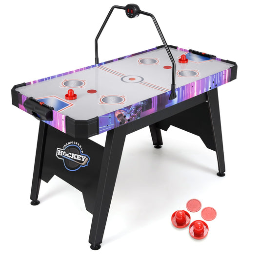144 CM Air Hockey Table with colourful graphics and black legs, including pucks and pushers