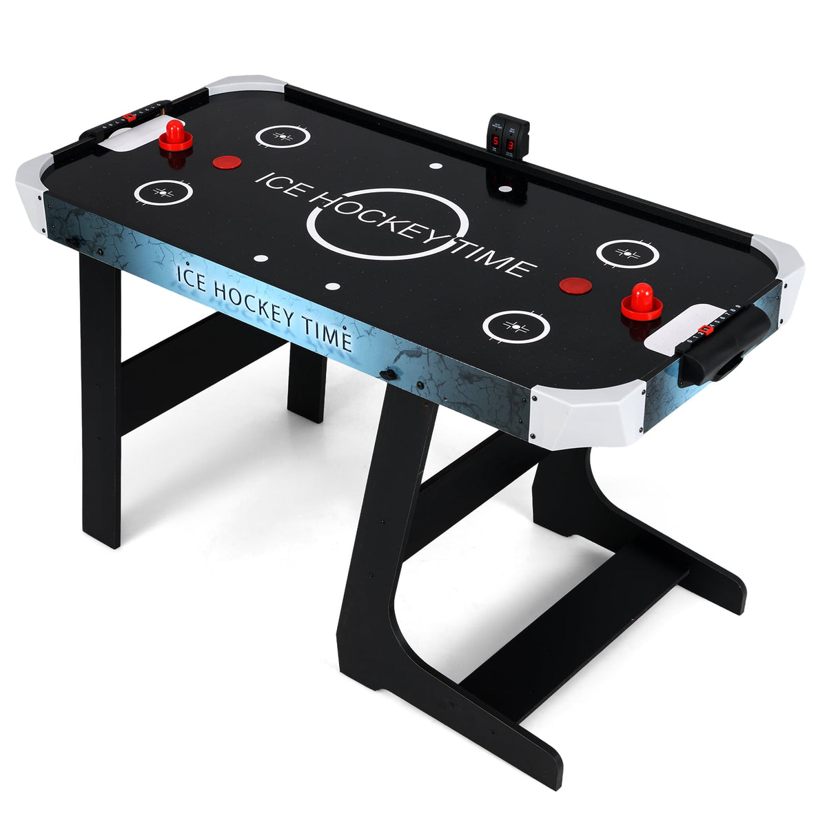 144 CM Foldable Air Hockey Table with 2 Pucks for Kids and Adults-Black, a black game room table with a playing surface
